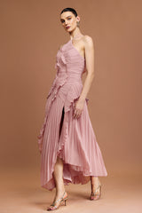 alva Sleeveless Folds Slit Maxi Dress in light pink