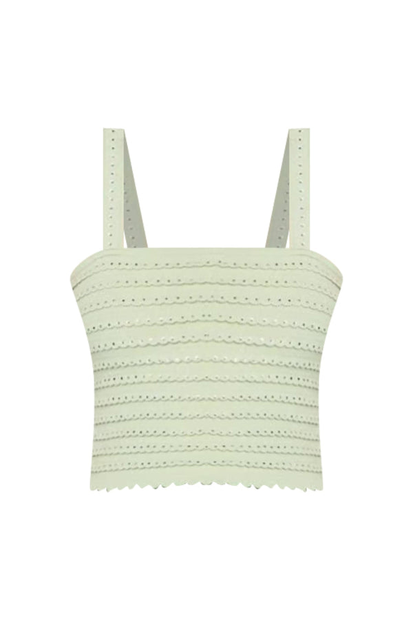 Rhinestone Trim Knit Crop Top in Almond Green