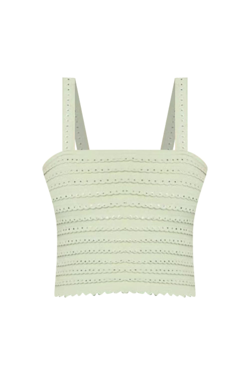 Rhinestone Trim Knit Crop Top in Almond Green
