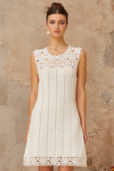 Floral Crochet Mini Dress in white