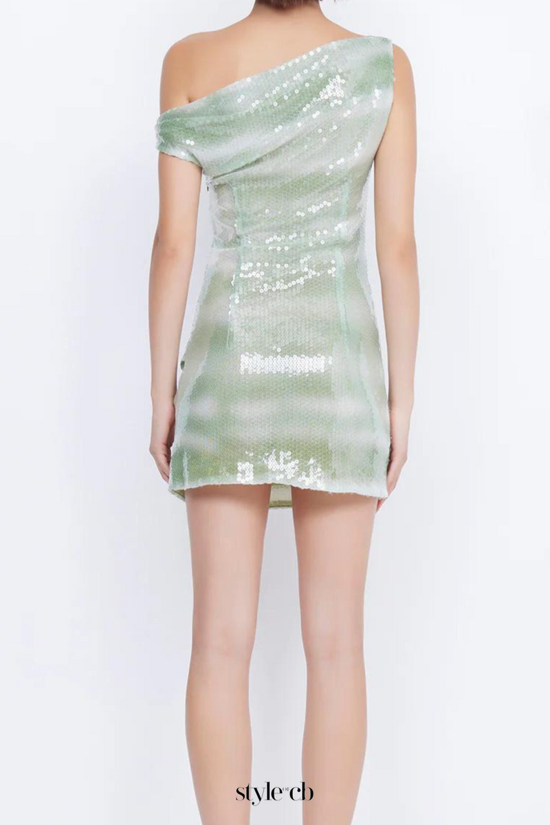 charlotte Asymmetrical Sequin Mini Dress in green