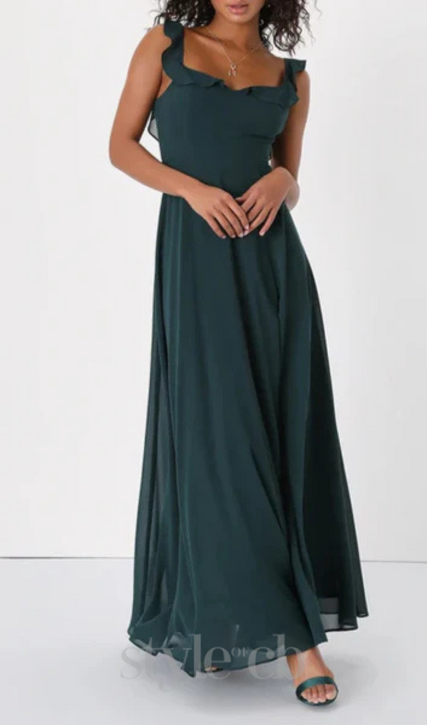 Dreamy Admiration Emerald Green Ruffled Maxi Dress