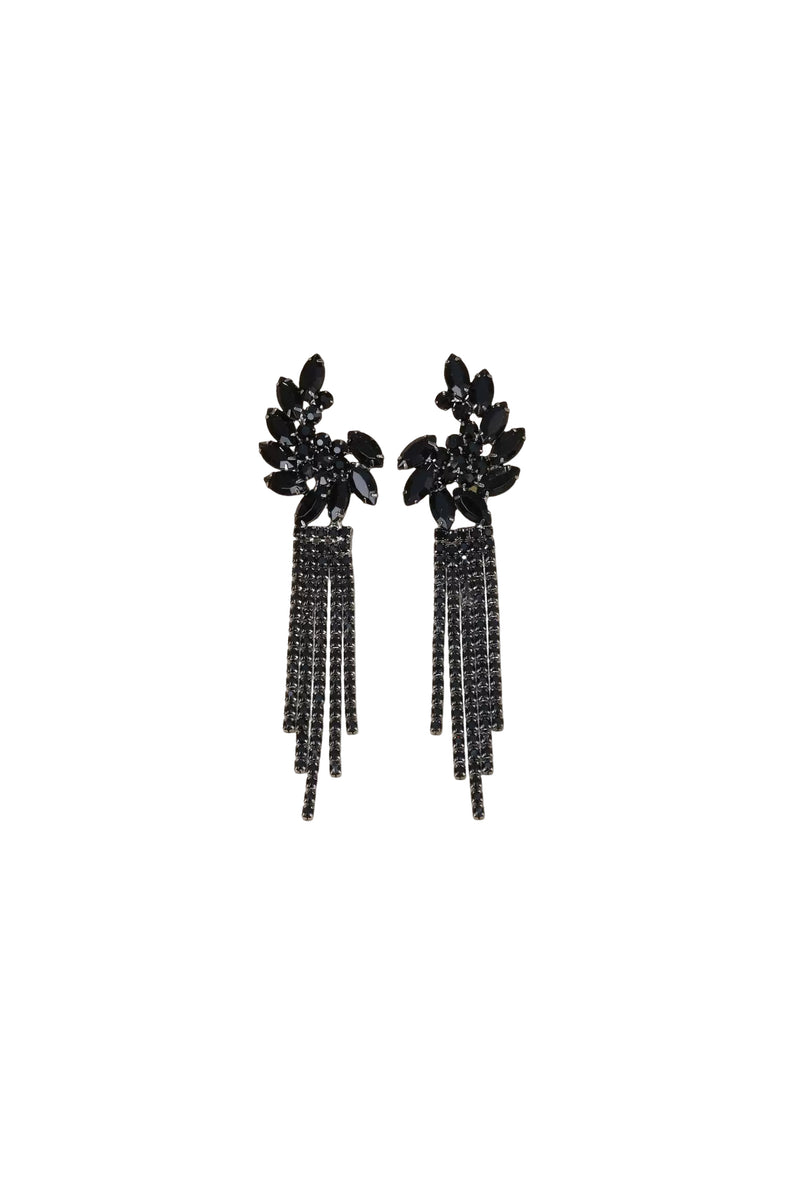 Tine Black Crystal Fringe Earrings