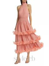 NEREIDA TIERED MIDI DRESS IN PALE ORANGE