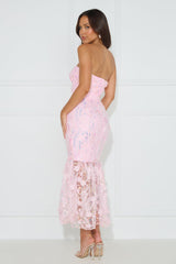 Girly Charms Strapless Midi Dress Pink