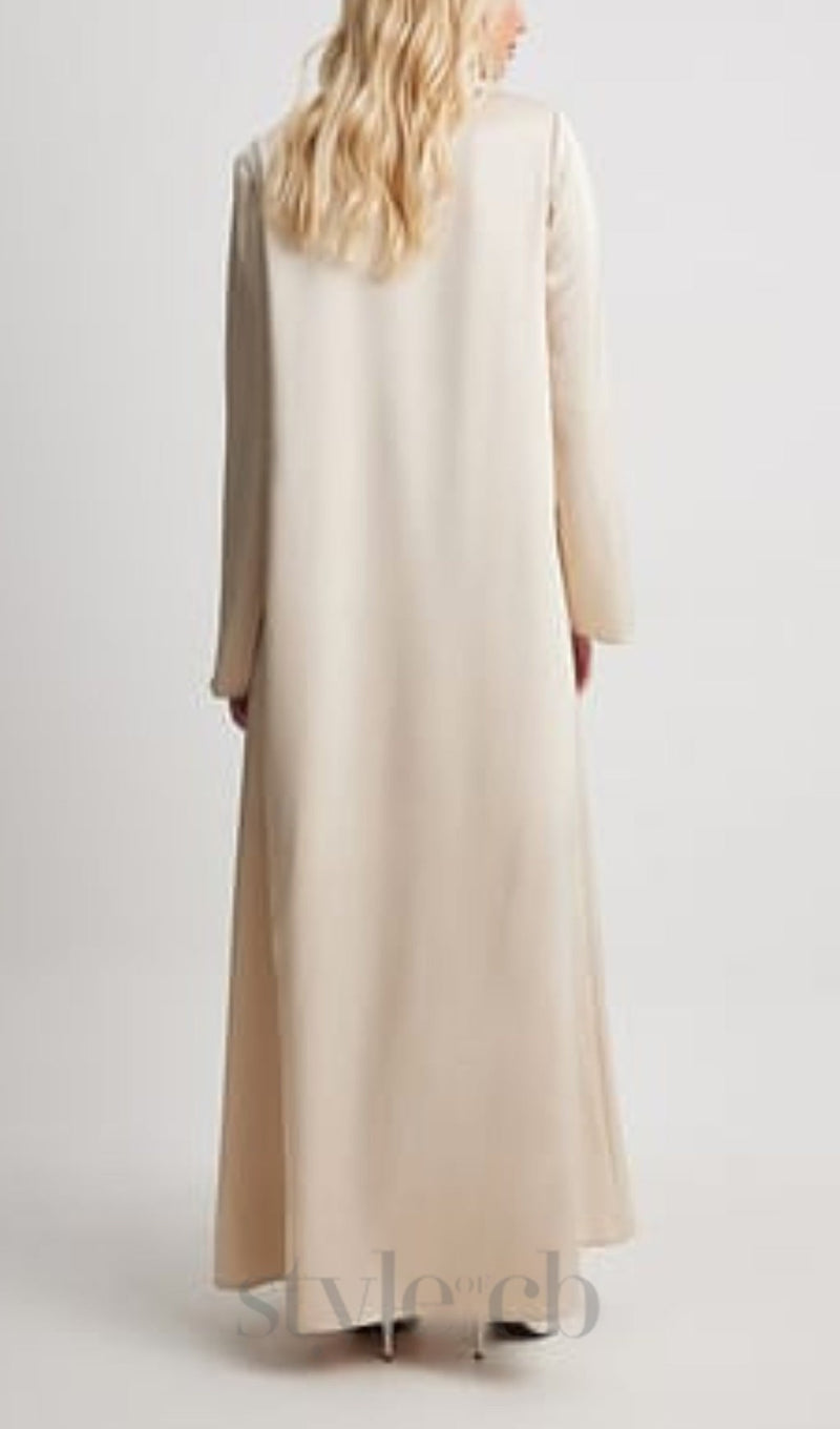 SATIN GATHERED NECKLINE MAXI DRESS