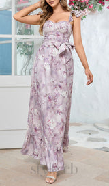 CROIX PURPLE FLORAL PRINTED MAXI DRESS