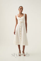 sweetheart neckline belted midi dress in ivory