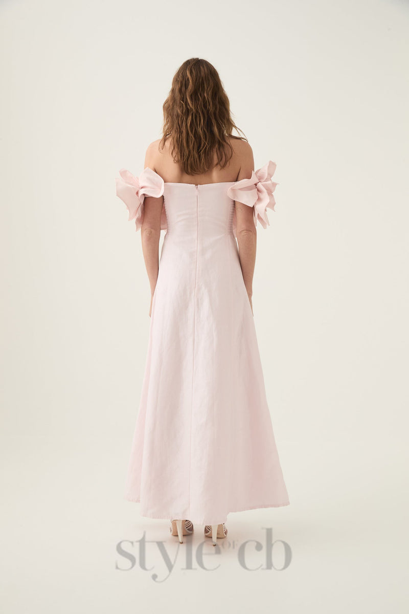 Etta flower strapless midi dress in pink