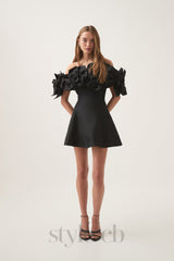 Etta flower strapless mini dress in black