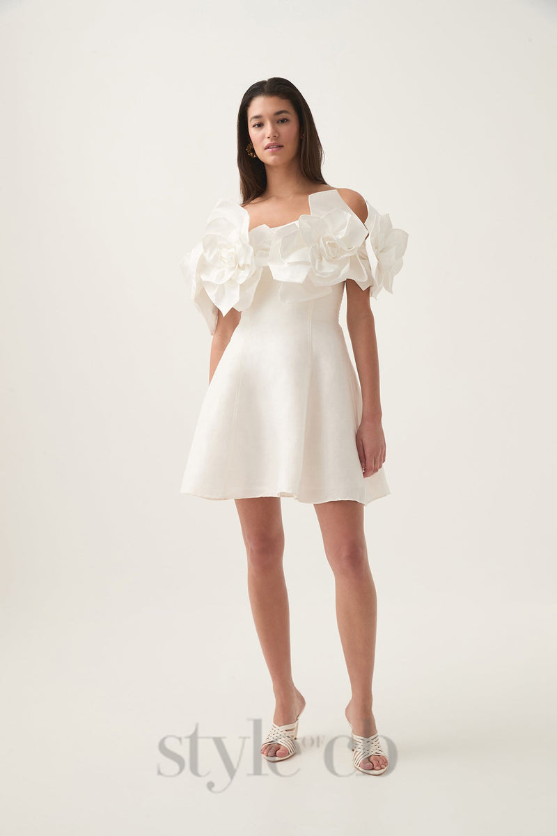 Etta flower strapless mini dress in ivory