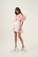 Etta flower strapless mini dress in pink