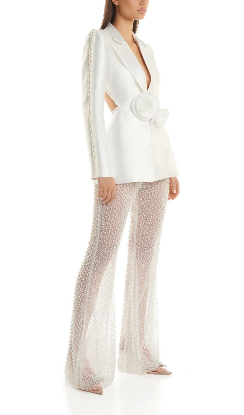 WHITE HOLLOW TIGHT TROUSERS TWO-PIECE SET