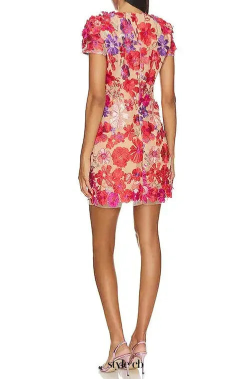 Embroidered applique slim mini dress in red