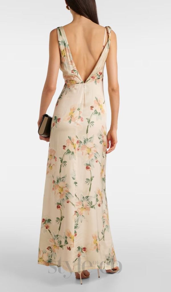 FLORAL DRAPED MAXI DRESS