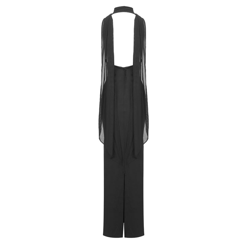 MERRY BLACK SHEER MESH UPPER PONTE LOWER MAXI DRESS