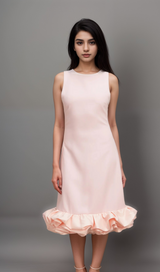 Charlène pink ruffled sleeveless midi dress