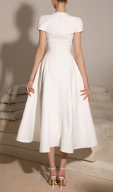 MYRNA SQUARE NECKLINE A-LINE MIDI DRESS IN WHITE