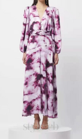 SUSANNA FUCHSIA BELTED TIE-DYED SATIN MAXI DRESS