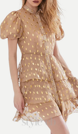 polka Dot Layered Print Mini Dress in kahki