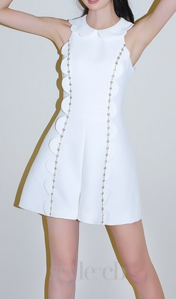 CHAYA WHITE SLEEVELESS RHINESTONE EMBELLISHED ROMPER