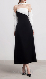 ARLENE BLACK LONG SLEEVED CUT OUT SILK TAFFETA MIDI DRESS