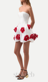 alaniade white 3d flower puffy mini dress