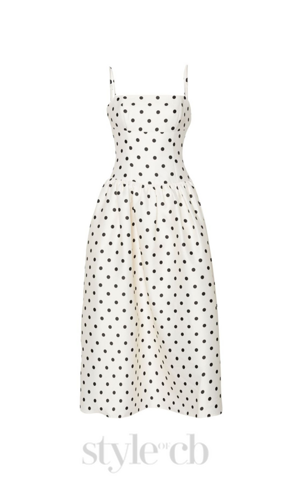 ULA CREAM POLKA DOT TAFFETA MIDI DRESS