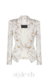 6-button satin jacket with Redcurrant print