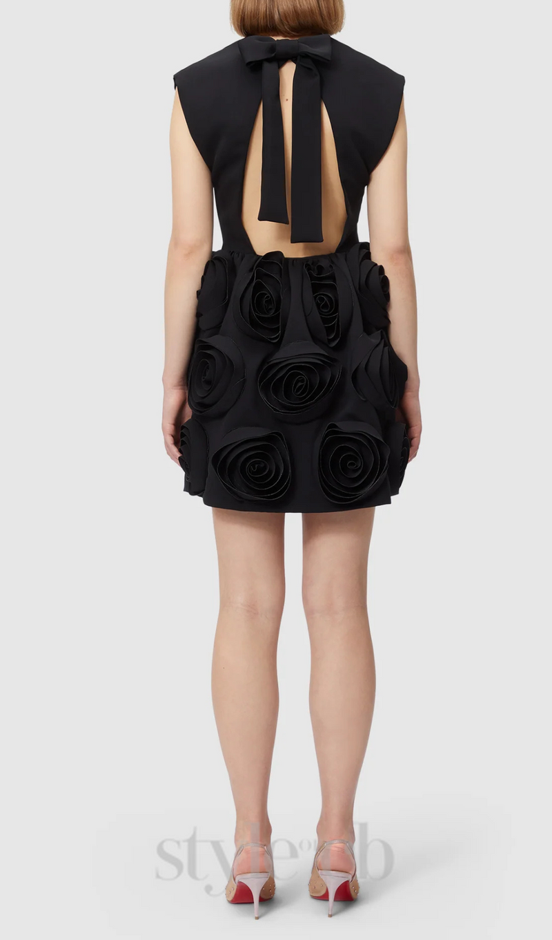 xaviera rose applique mini dress in black