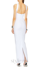 CUTOUT HALTER BACKLESS DRESS IN WHITE