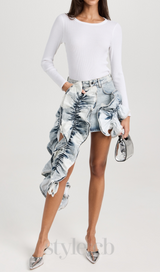 ERIN ACID WASH RUFFLE JEAN SKIRT