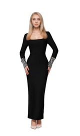 breenda square neck diamond tight bandage maxi dress in black