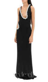 Crystal Braided Rope Cut-Out Maxi Dress in black