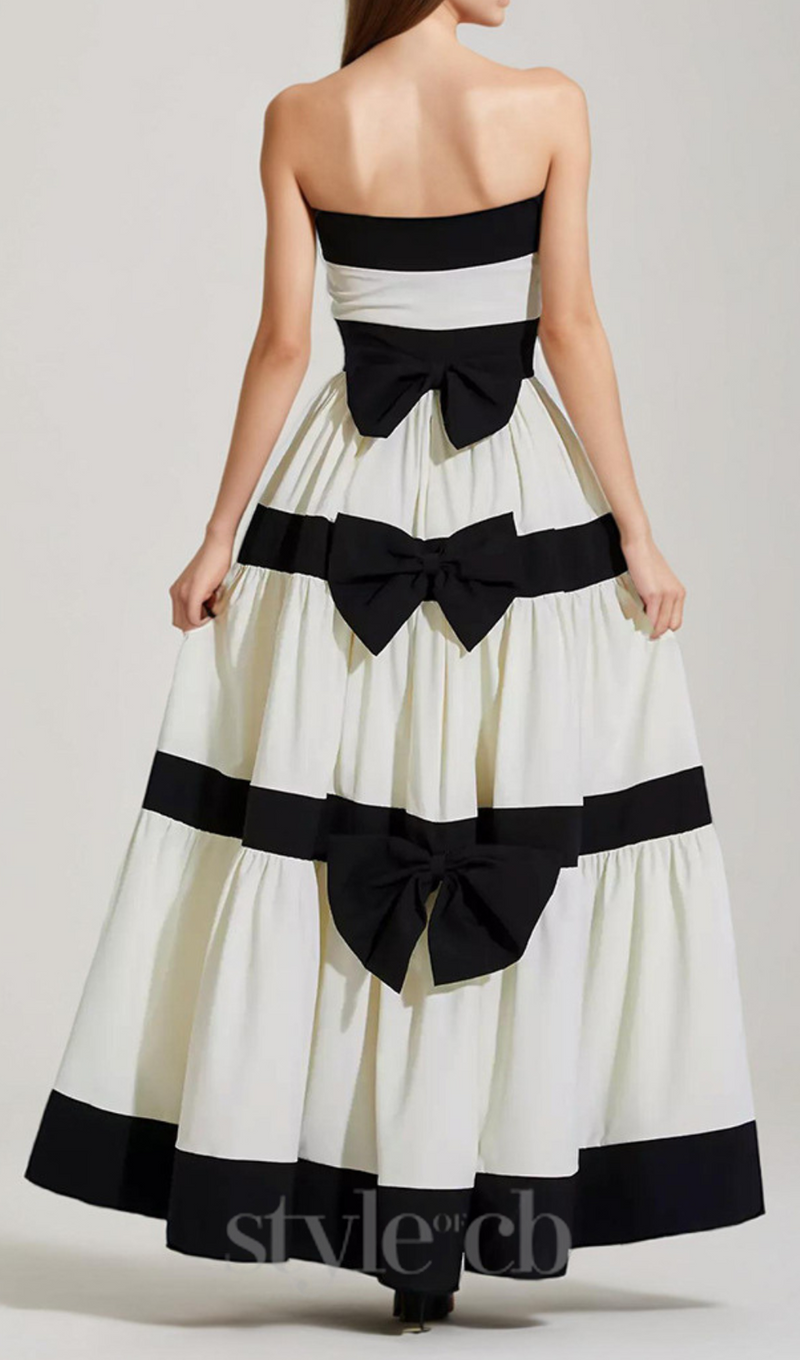 FAITHE WHITE STRAPLESS STRIPED BOWKNOT MAXI DRESS