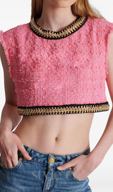 EMBROIDERED CROPPED TOP IN PINK