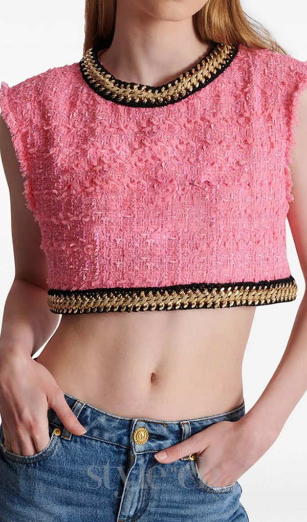 EMBROIDERED CROPPED TOP IN PINK
