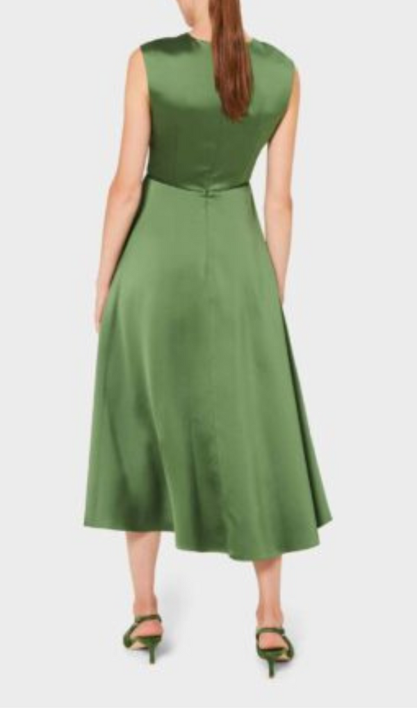 twist neck satin midi dress in green