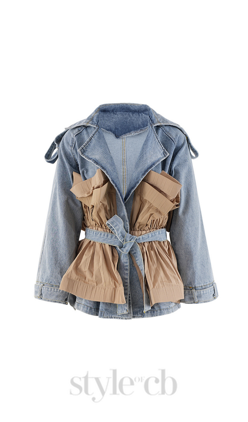 Patchwork Ruffle Denim Tunic Coat