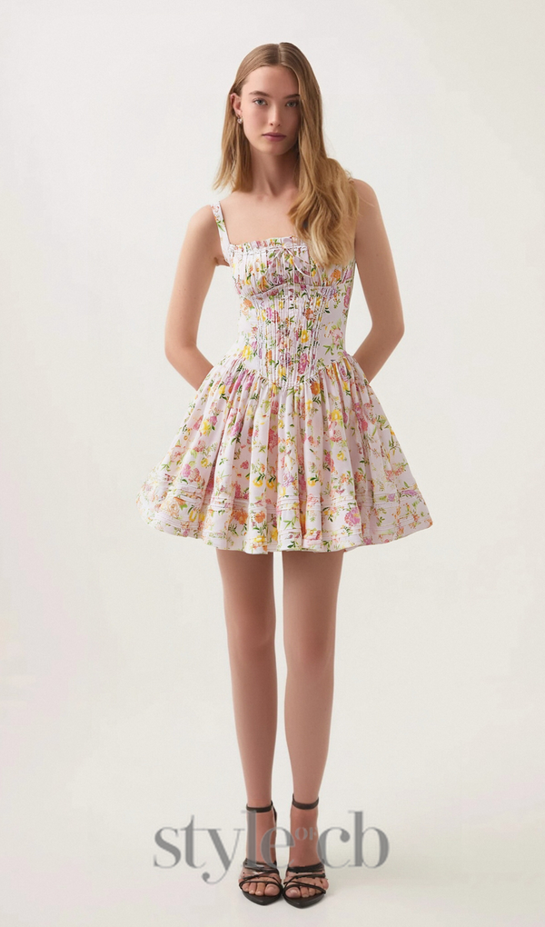 Pink Meadow Print Cotton Mini Dress