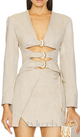 ALTHEA BEIGE CUT OUT BLAZER WITH METAL BUTTON