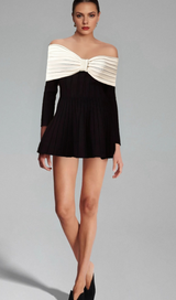 Justine black off-shoulder bow knit mini dress