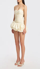 Balloon Draped strapless Mini Dress in white