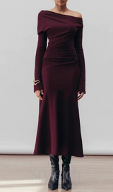 Aria Draped maxi Dress in burgundy