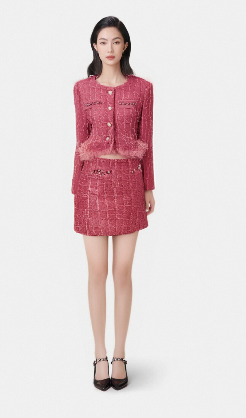 Gisèle tweed fringed jacket & skirt matching set