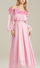 ascella flower shoulder maxi dress in pink