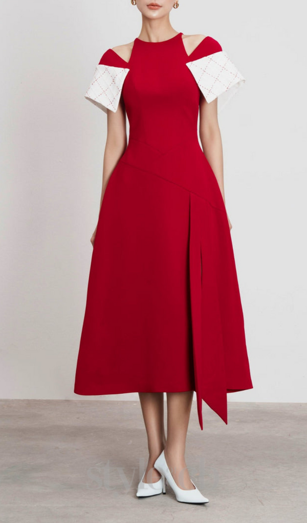 TIFFANY TWO-TONE SLIT MIDI DRESS