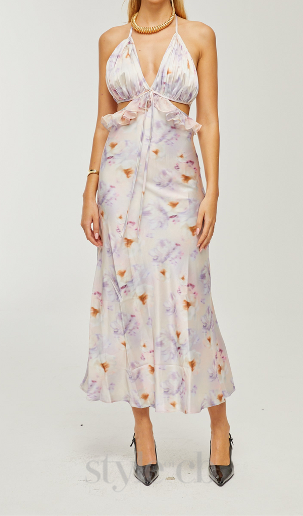 AGATHE DEEP V-NECK FLORAL-PRINT MIDI DRESS