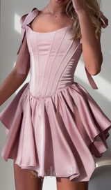 ruffle trim corset mini dress in pink