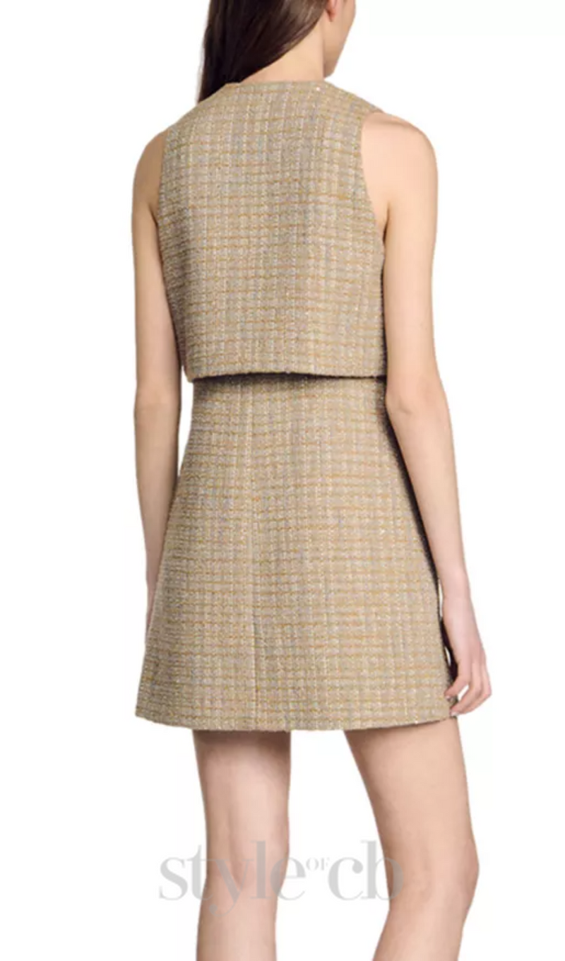 Penelope Tweed Mini Dress in camel